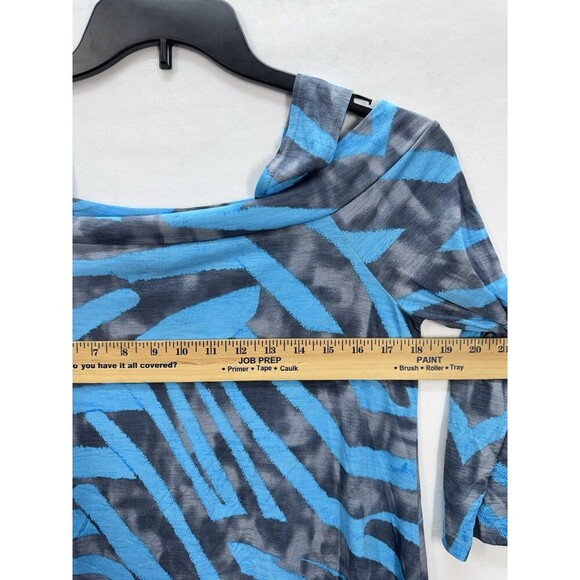 Clara Sun Woo Cold Shoulder Top Womens Small Blue Gray 3/4 Sleeve Stretch Tunic - Picture 7 of 8
